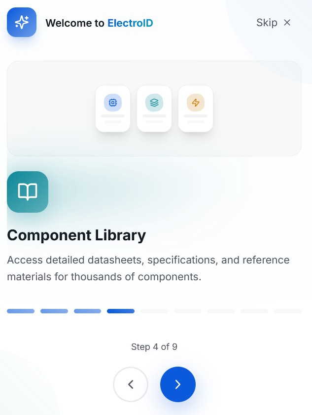 ElectroID component library onboarding screen