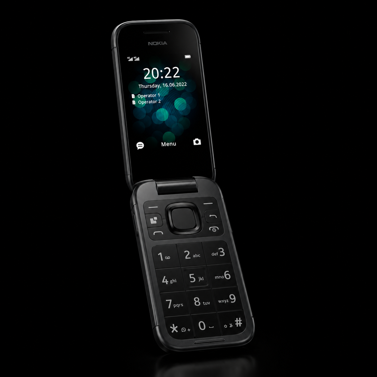 Modern Nokia style black flip feature phone