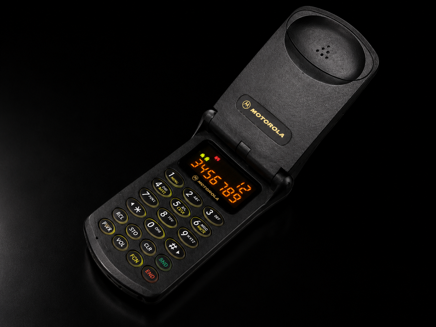 Motorola StarTAC style black flip phone
